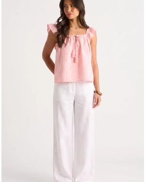 Gini London Broderie Anglaise Frill Sleeve Top - Pink