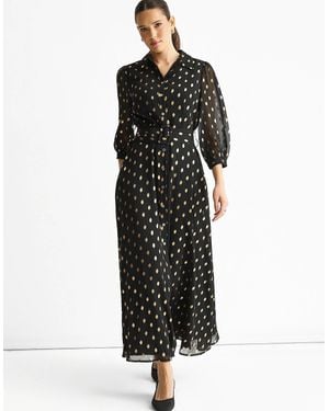 Gini London Chiffon Foil Belted Maxi Shirt Dress - Black