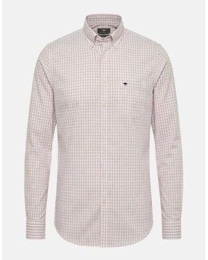 Fynch-Hatton Cotton Oxford Check Button Down Shirt Magnolia - White