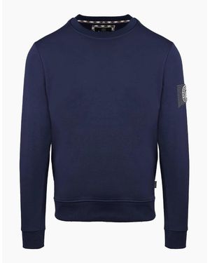 Aquascutum Crew Neck Ribbed Collar Long Sleeve Sweatshirt - Blue