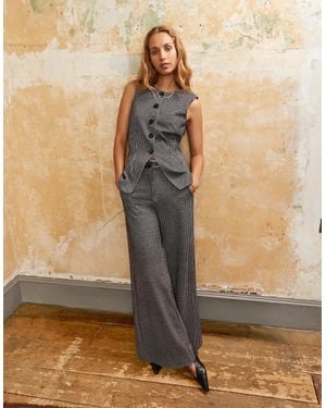 Ro&zo Houndstooth Tailored Wide-Leg Trousers - Natural