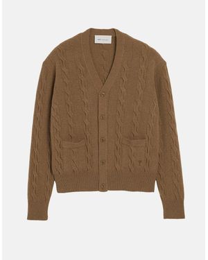 Ami Paris Cable Knit Cardigan - Brown