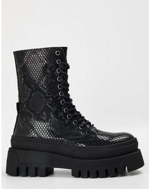 Steve Madden Coast Snake Patterned Platform Boots - Black