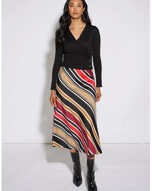Gini London Stripe Satin Biased Midi Skirt - Red