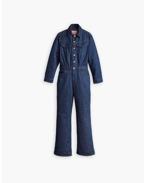 Levi's Levi's Collared Neck Long Sleeve Solid Patterned Jumpsuit - Blue