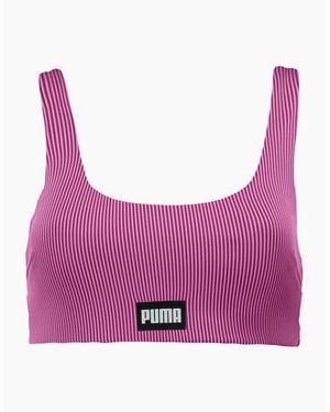 PUMA Ladies Stripe Scoop Neck Bikini Top - Purple