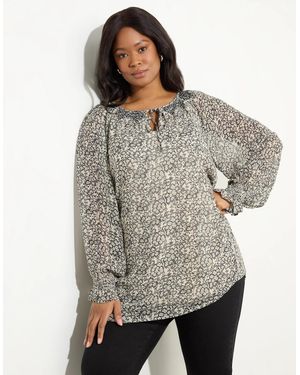 Live Unlimited London Stone Ditsy Smocked Tunic - Grey