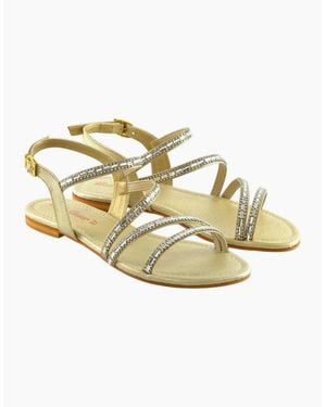 XY London Ladies Mercedes Diamante Strappy Flat Sandals - Metallic