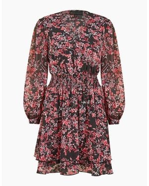 Mela London Blossom V-Neck Mini Skater Dress - Red