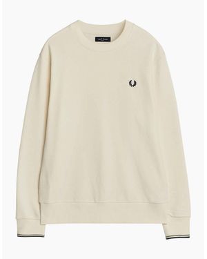Fred Perry Crew Neck Sweatshirt Embroidered Logo Pullover Cotton - Natural