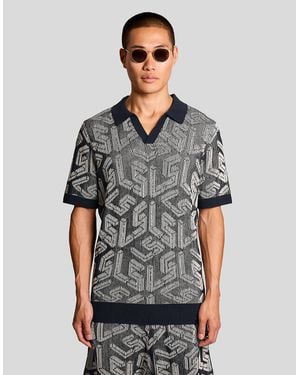 Lyle & Scott Emblem Ribbed Knitted Polo Shirt - Grey