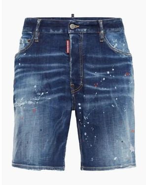 DSquared² Marine Denim Shorts Paint Splatter Design - Blue