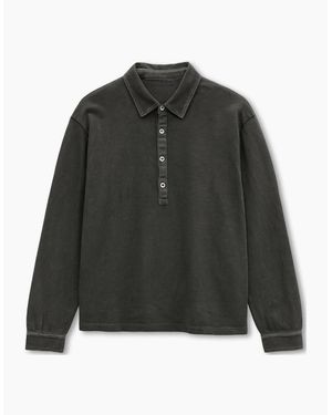 Boglioli Garment Dyed Khaki Long Sleeve Polo Shirt - Green