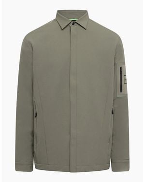 BOSS Solid Patterned Shirt Jacket With Woven Cuff And Sleeve Pocket - Green