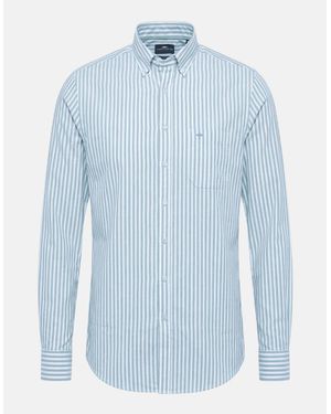 Fynch-Hatton Cotton Oxford Stripe Button Down Shirt New Breeze - Blue