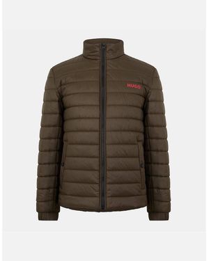 BOSS Horizontal Stripe Patterned Printed Logo Ribbed Cuff Puffer Jacket - Brown