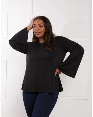 Live Unlimited London Jersey Flared Sleeve Top - Black