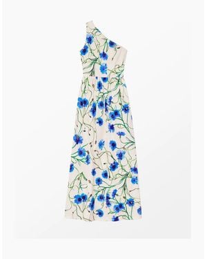 Ro&zo Petite Aubrey Clematis Print One Shoulder Dress - Blue