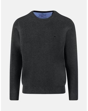 Fynch-Hatton Fine Knit Cotton Crewneck - Blue