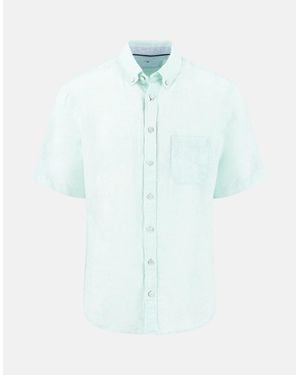 Fynch-Hatton Premium Linen Button Down Short Sleeved Shirt Mint - Blue