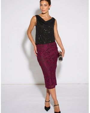 Gini London Plum Corded Lace Pencil Midi Skirt - Red