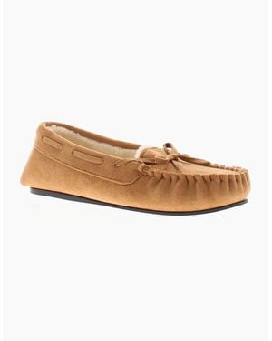 Strollers Moccasin Slippers Faux Fur Lining Freya Tan Uk Size - White