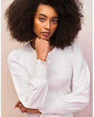 Ro&zo Ivory Slub Cotton Jersey Shirred Top - White