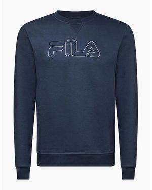 Fila Jude Logo Print Crew Neck Ribbed Collar Sweatshirt - Blue