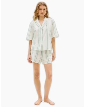 Tommy Hilfiger Th Essentials Shirt & Shorts Line Pyjama Set, Tennis Court Stripe - White