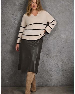 Live Unlimited London Khaki Faux Leather Seam Detail Midi Skirt - Grey