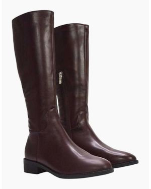 XY London Ladies Lucia Knee-High Low Block Heel Riding Boots - Brown