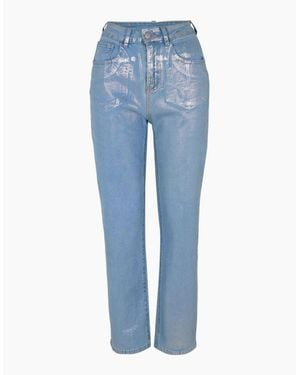Amy Lynn Lupe Metallic Patterned Five Pocket Trousers - Blue
