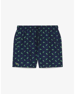 Lacoste Mid Length Crocodile Print Swim Trunks - Blue