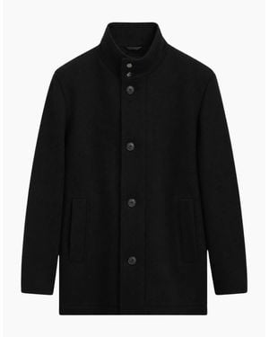 BOSS C-Coxtan Funnel Neck Wool Overcoat - Black