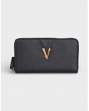 Versace Virtus Leather Long Wallet - Blue