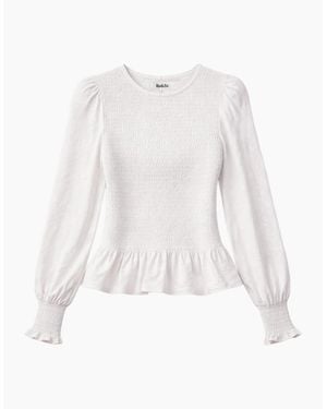 Ro&zo Ivory Slub Cotton Jersey Shirred Top - White