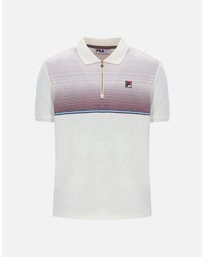 Fila Paco Zip Stripe Velour Polo Shirt Gardenia/Fig/Milky - White
