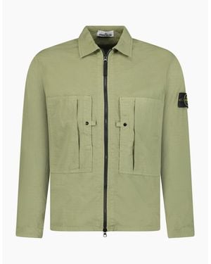 Stone Island Mercerised Organic Cotton Ripstop Overshirt Khaki - Green