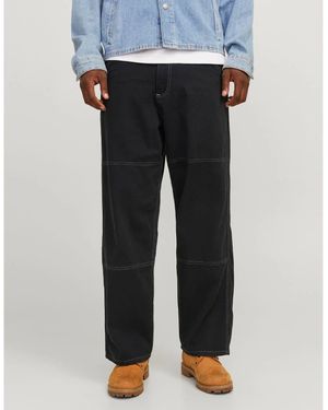 Jack & Jones Owen Solid Patterned Wide Leg Trousers - Black