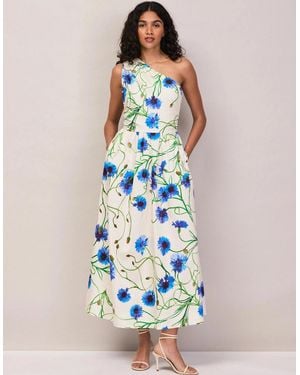 Ro&zo Aubrey Clematis Print One Shoulder Dress - Blue