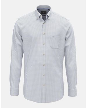 Fynch-Hatton Washed Oxford Bengal Stripe Button Down Shirt Harbour - Blue