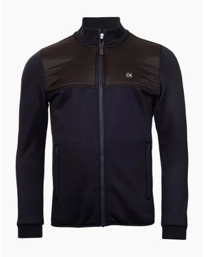 Calvin Klein Solid Patterned Full Zipper Ribbed Cuff Zipped Pocket Jacket - Blue