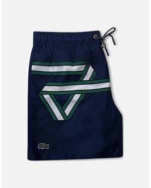 Lacoste Ribbon Print Swim Shorts - Blue