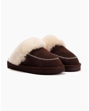 Osprey London The Celeste Suede Chocolate Slippers - Brown