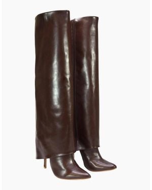 XY London Ladies Shauna Fold Over Stiletto Heel Knee-High Boots - White