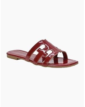 XY London Ladies Ellie Metallic Cut Out Strap Square Flat Sandals - Red