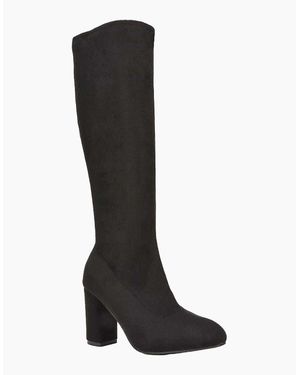 XY London Ladies Clementine Block Heel Knee-High Boots - Black