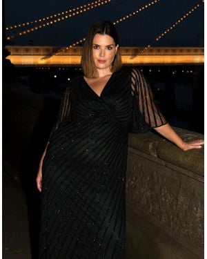Live Unlimited London Embellished Flutter Sleeve Maxi Dress - Black