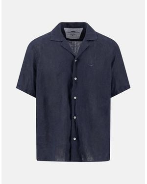 Fynch-Hatton Pure Linen Lapel Collar Short Sleeved Shirt - Blue