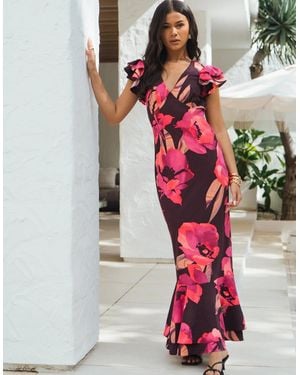 Gini London Ruffle Sleeve Floral Maxi Dress - Multicolour